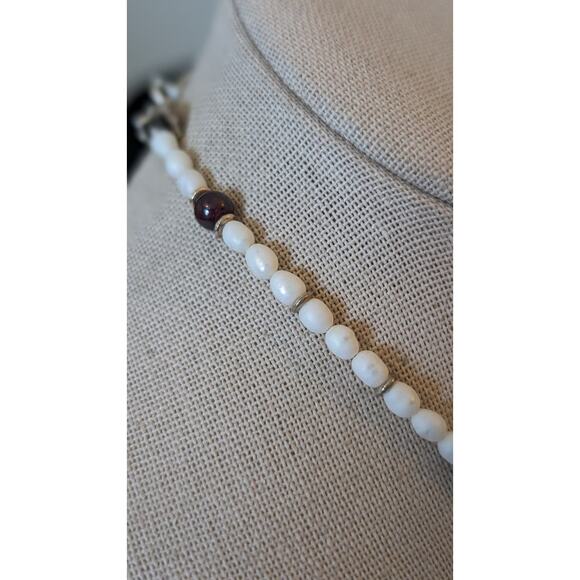 DEL Sterling Amber Heart Amber Garnet Freshwater Pearl Pendant Necklace - Picture 7 of 12